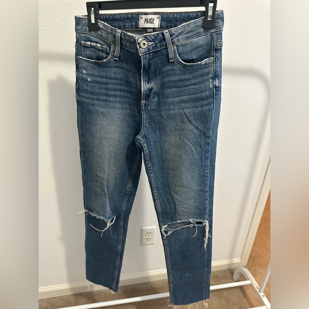 PAIGE Distressed Skinny Jeans in Blue